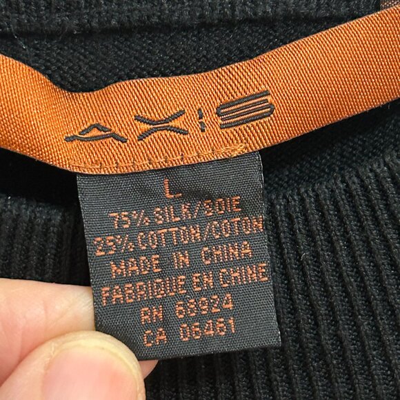 Axis Men’s Black Silk Blend Ribbed Lightweight Sweater Size L - Picture 2 of 3